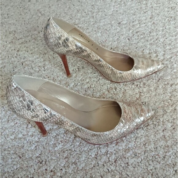 Stuart Weitzman Shoes - Stuart Weitzman Gold Silver Metallic Leather Snake Print Pumps Heels Size 8 M